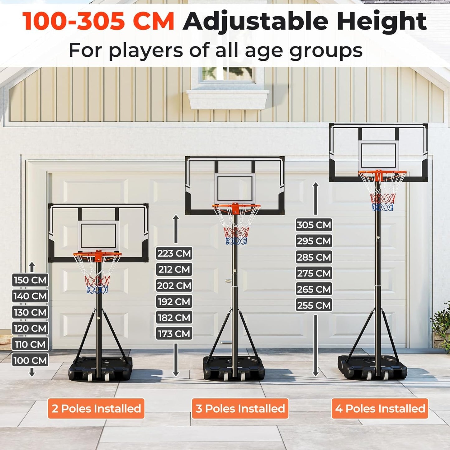 Portable Basketball Hoop Outdoor w/Shatterproof Backboard & Wheels for Kids