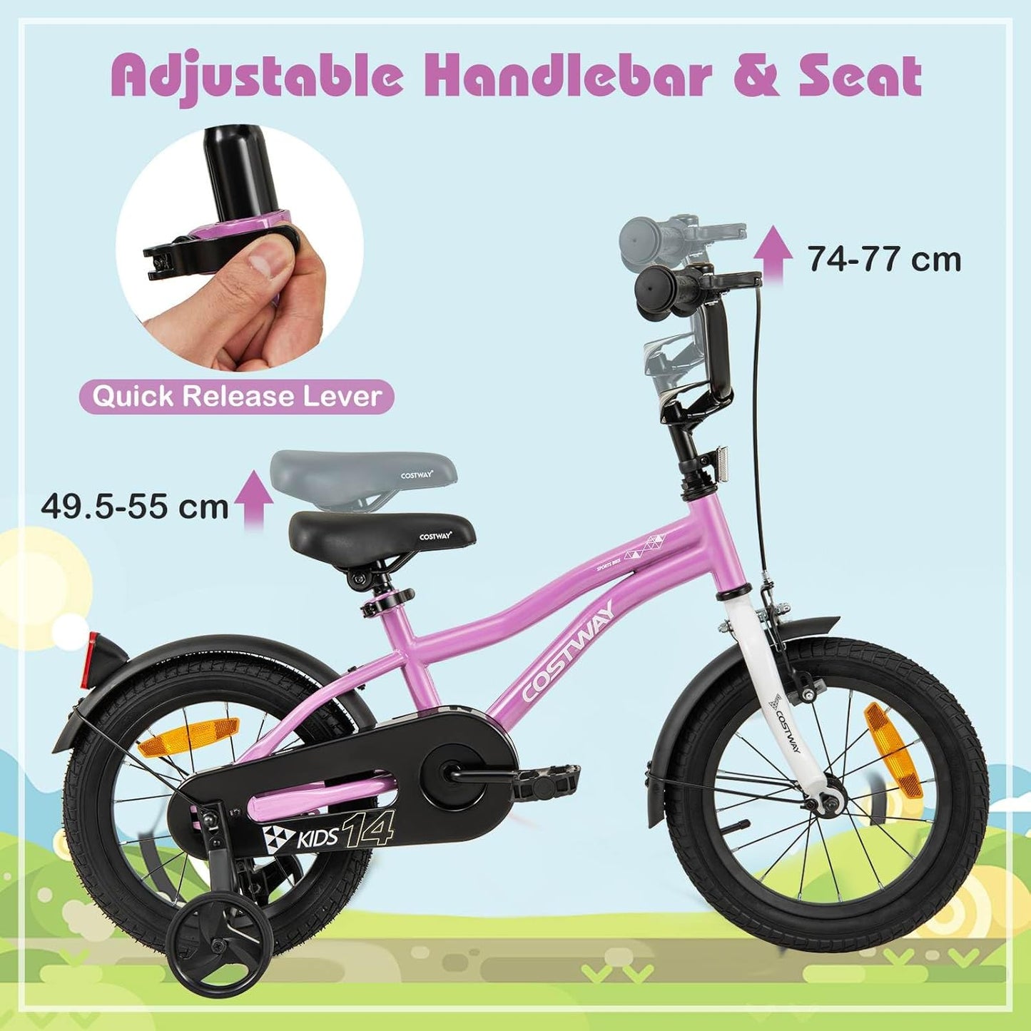 12/14/16/18 Inch Kids Bike Adjustable with Removable Training Wheels for Aged 3-8