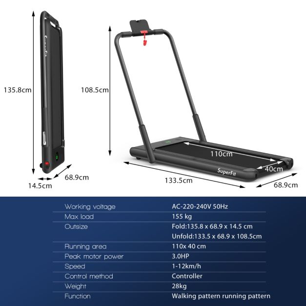 3 in 1 Folding Treadmill with Smart App and LED Display