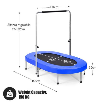 Double Trampoline for 2 People with Adjustable Handrail and Safety Pad