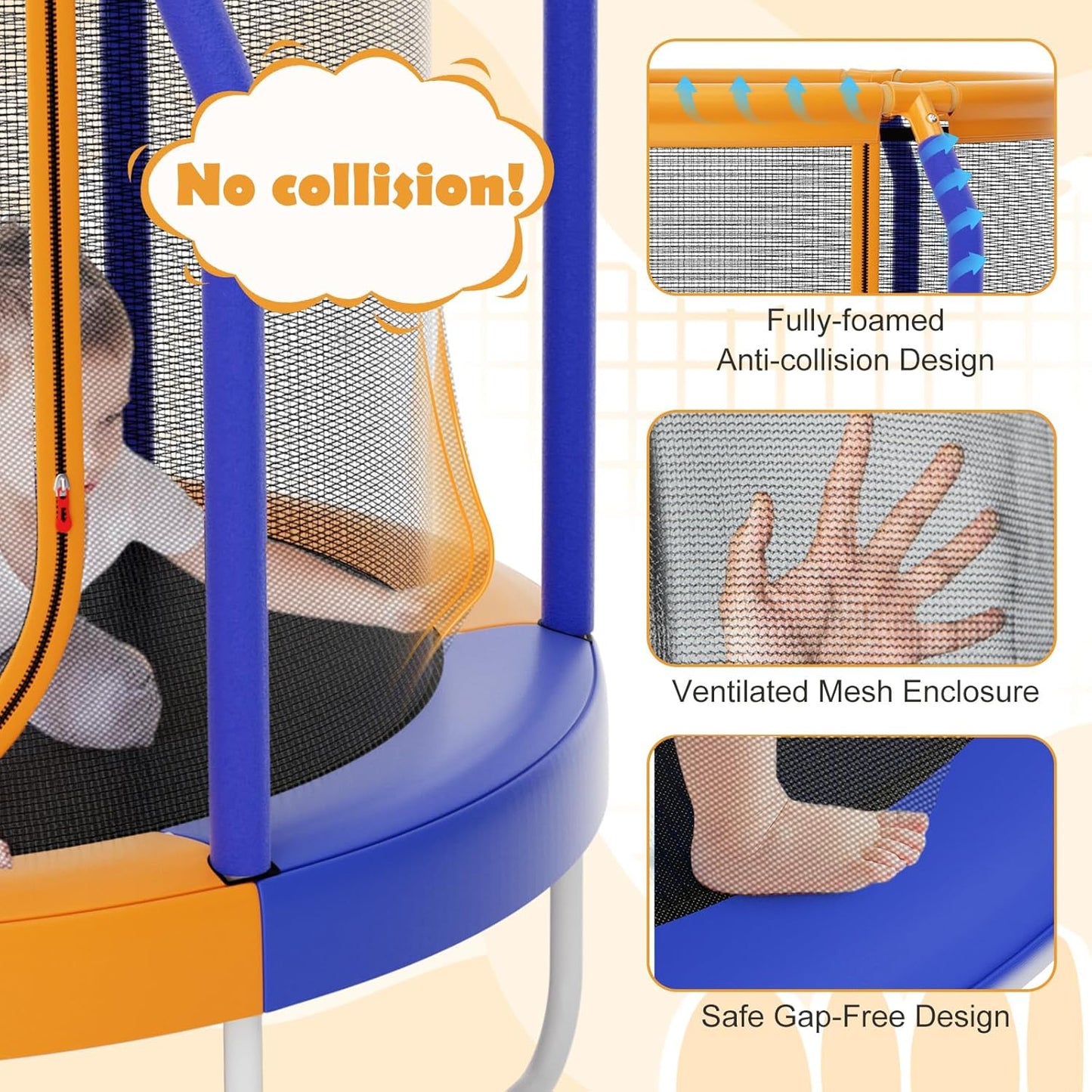 Mini Trampoline with Enclosure for Boys & Girls Age 3-6 Years Old