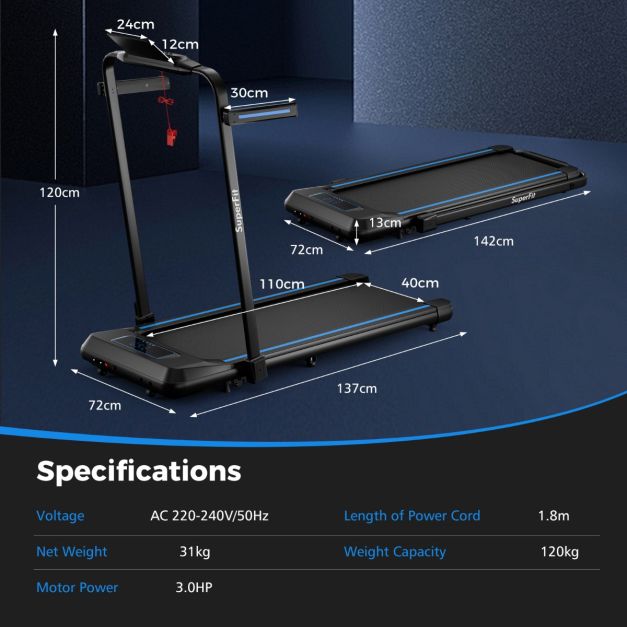 3.0 HP 2 in 1 Folding Treadmill with Incline Remote Control