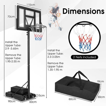 Portable Basketball Hoop with 11-Level Height Adjustable Basketball Hoop and Goal