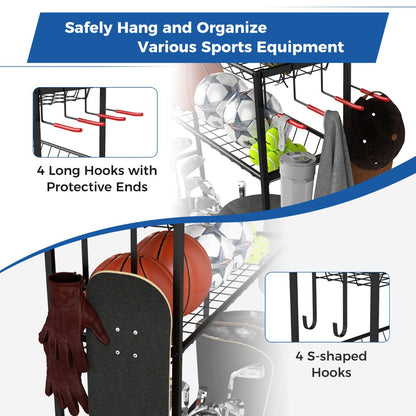 3 Golf Bags Storage Garage Organizer with Wheels and Hooks