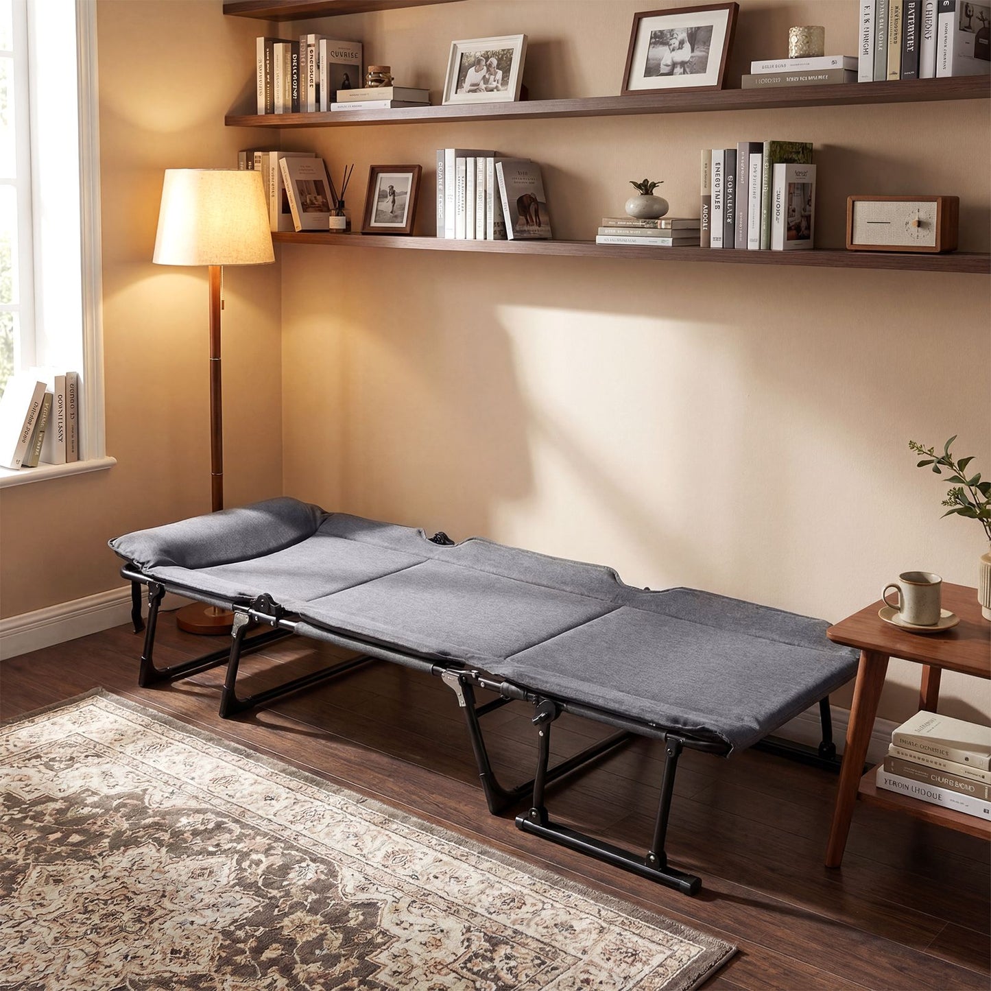 Folding Camping Cot Comfy Padded Convertible Metal Chaise Lounge Sleeper Bed
