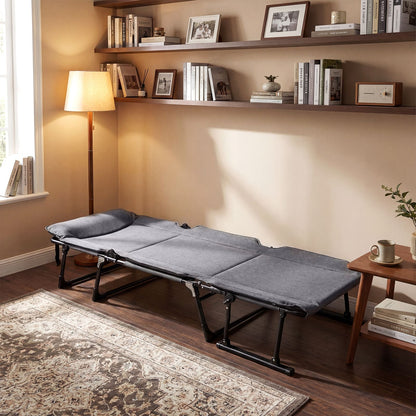 Folding Camping Cot Comfy Padded Convertible Metal Chaise Lounge Sleeper Bed