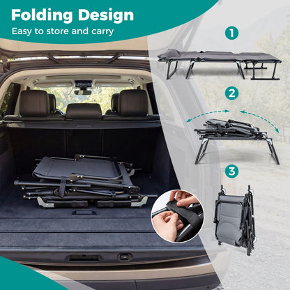 Folding Camping Cot Comfy Padded Convertible Metal Chaise Lounge Sleeper Bed