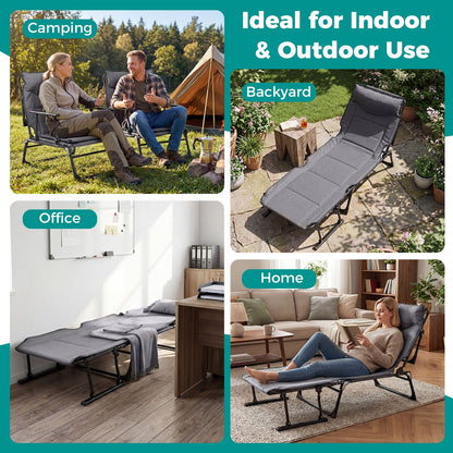 Folding Camping Cot Comfy Padded Convertible Metal Chaise Lounge Sleeper Bed