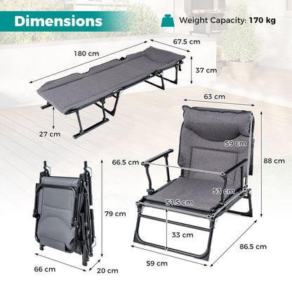 Folding Camping Cot Comfy Padded Convertible Metal Chaise Lounge Sleeper Bed