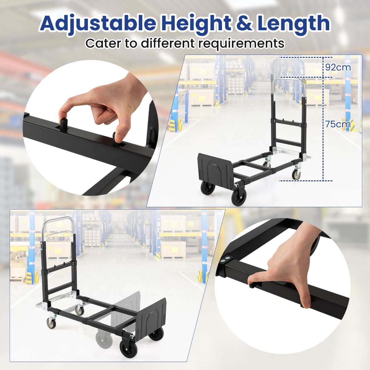 3 in 1 Convertible Hand Truck with Retractable Handle and Wheels