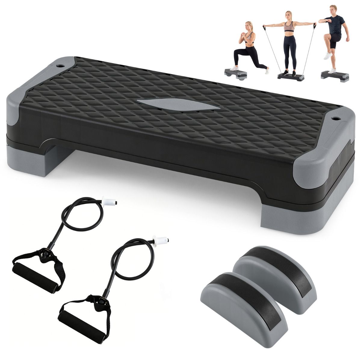 3-in-1 Aerobic Step Platform Set, 300 KG Adjustable Workout Stepper with 2 Stackable Risers