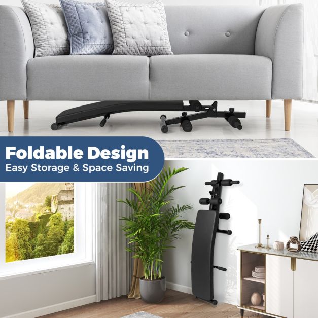 Foldable Decline Sit Up Bench with Speed Balland 2 Resistance Bands