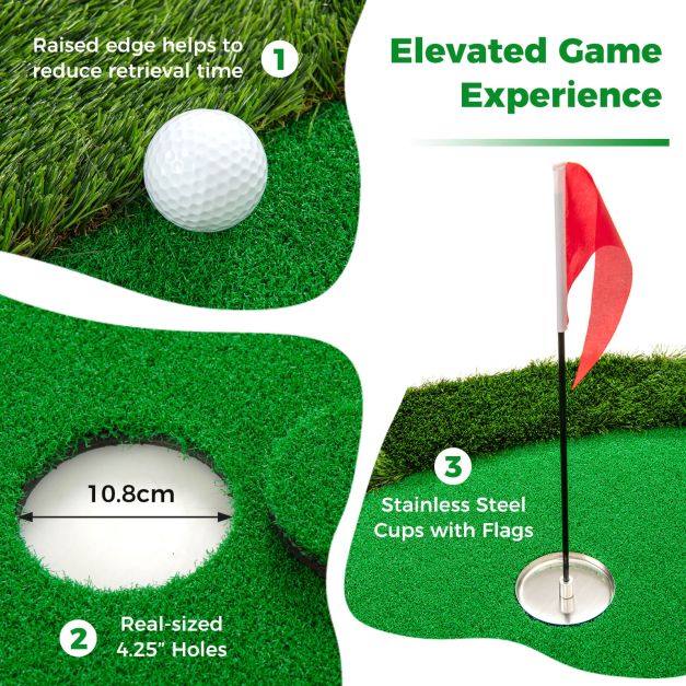 300 x 150 cm Golf Putting Green Practice Mat with 3 Holes and Golf Balls