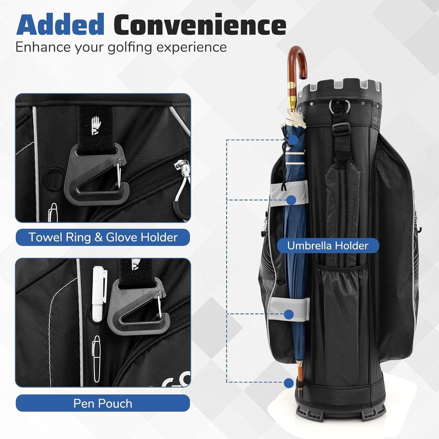Golf Cart Bag Umbrella Holder for Men Women