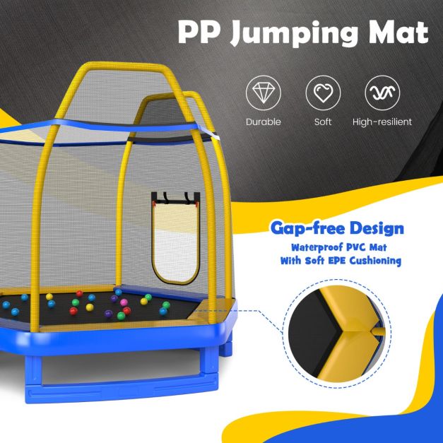 3 in 1 7FT Kids Trampoline with Slide Ladder and Ocean Balls