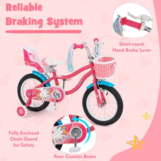 14 Inch Kids Bicycle with Training Wheels and Front Handbrake