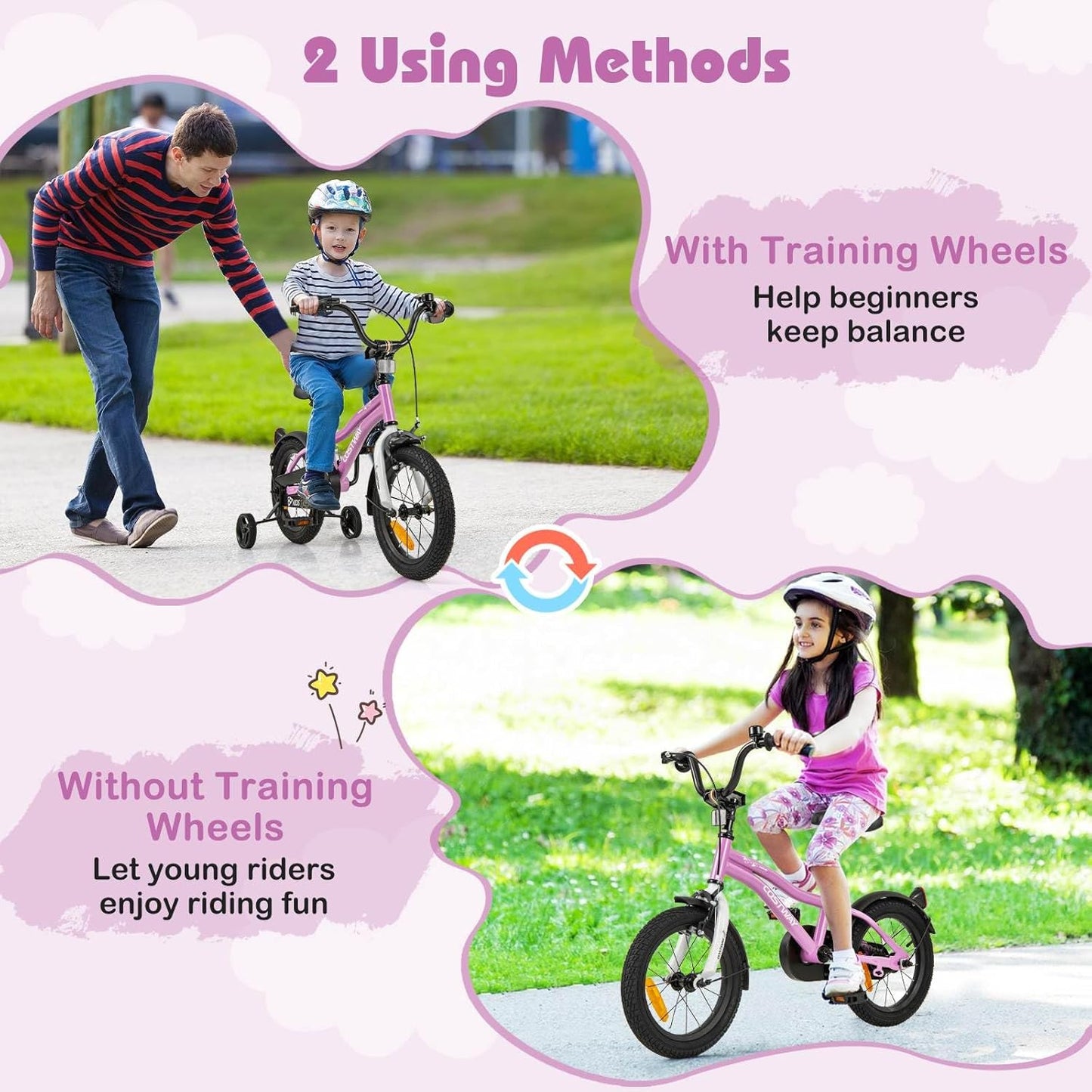 12/14/16/18 Inch Kids Bike Adjustable with Removable Training Wheels for Aged 3-8