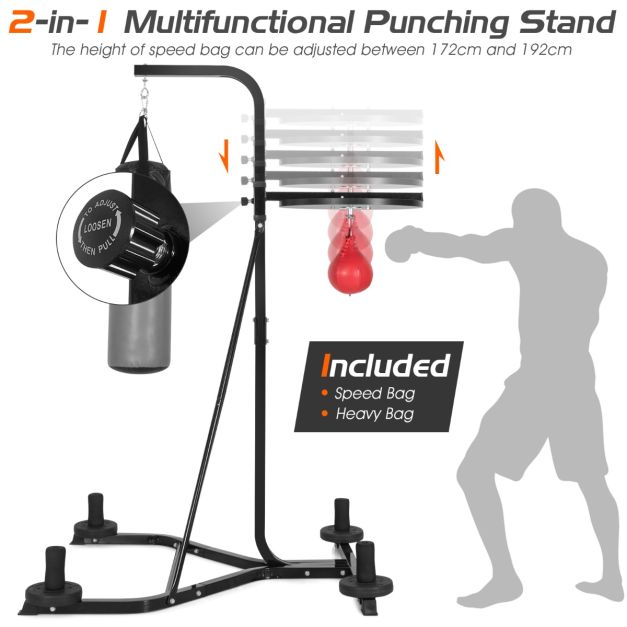 Heavy Bag Stand with Heavy Bag and Adjustable Speed Bag