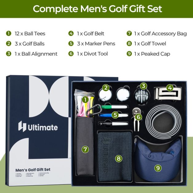 Golf Gift Set for Men with Golf Balls Golf Tees Golf Towel Golf Belt