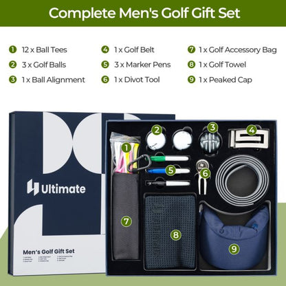 Golf Gift Set for Men with Golf Balls Golf Tees Golf Towel Golf Belt