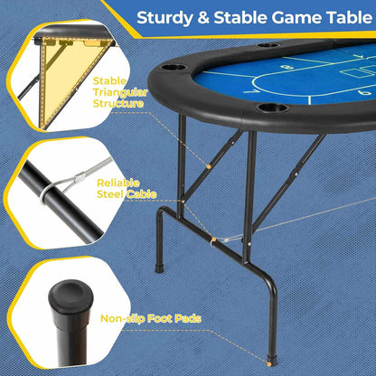 8 Players Card Board Game Table w/ 8 Cup Holders