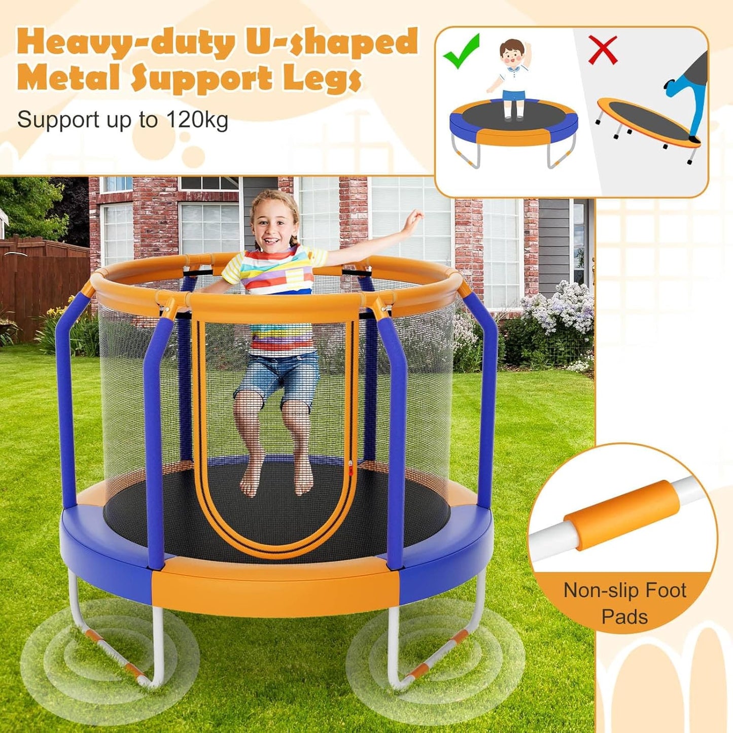 Mini Trampoline with Enclosure for Boys & Girls Age 3-6 Years Old