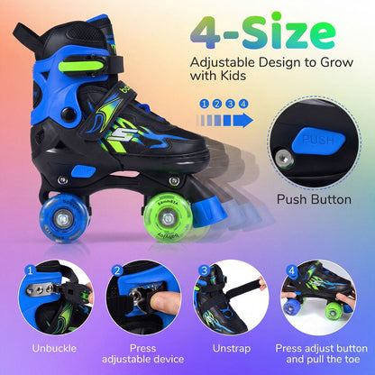 Adjustable Quad Skates for Toddler Beginners Ages 5-7