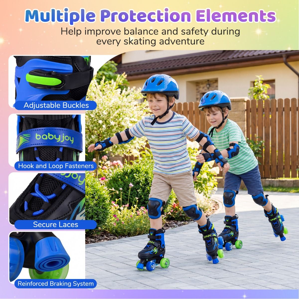 Adjustable Quad Skates for Toddler Beginners Ages 5-7