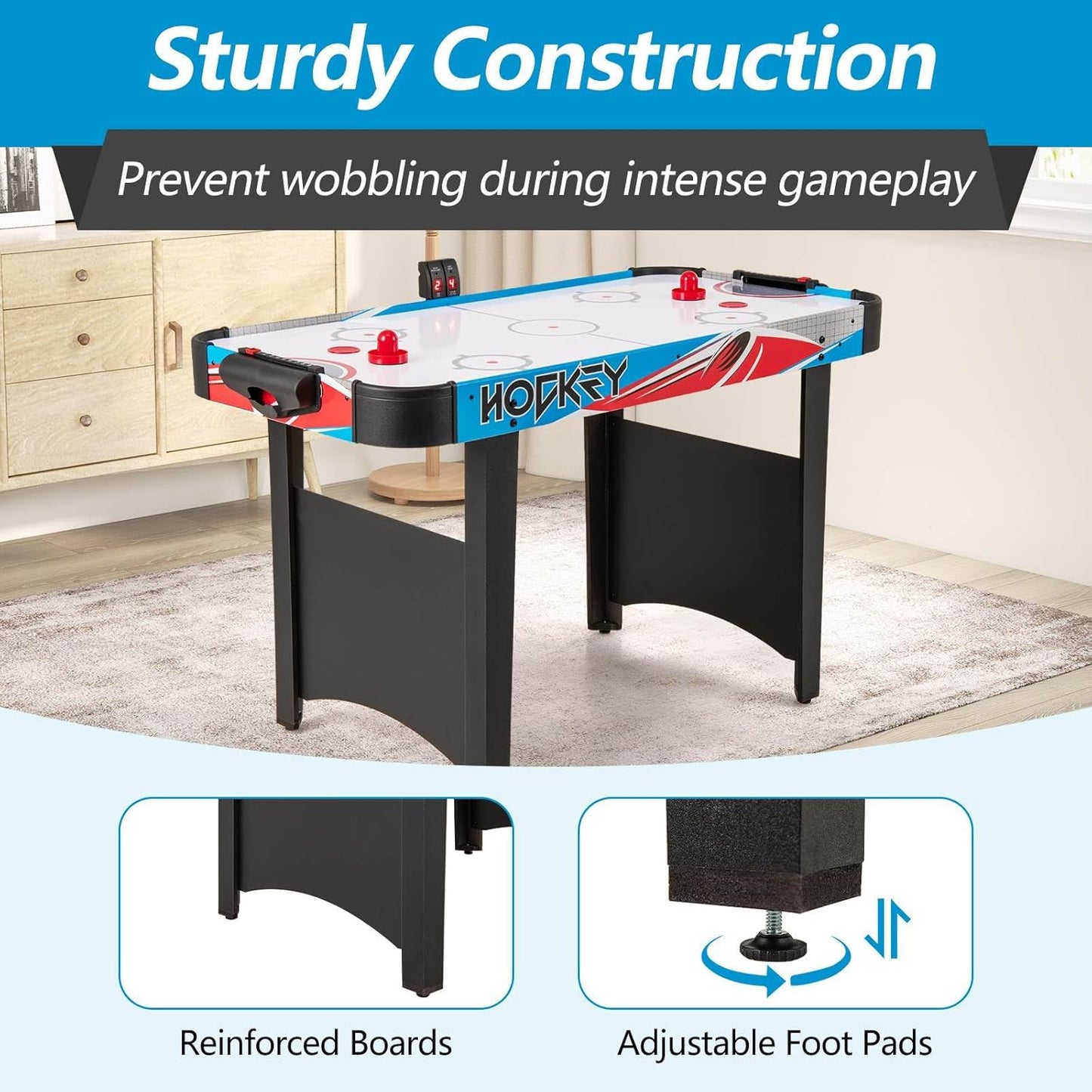 Indoor Hockey Game Table w/LED Scoreboard & Powerful 12V Motor for Adults and Kids