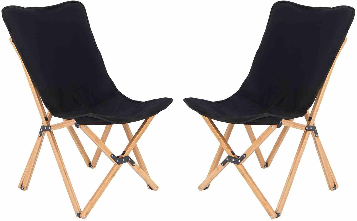 Butterfly Folding Chair Set of 2 Bamboo Dorm Chair with Storage Pocket