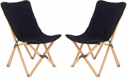 Butterfly Folding Chair Set of 2 Bamboo Dorm Chair with Storage Pocket
