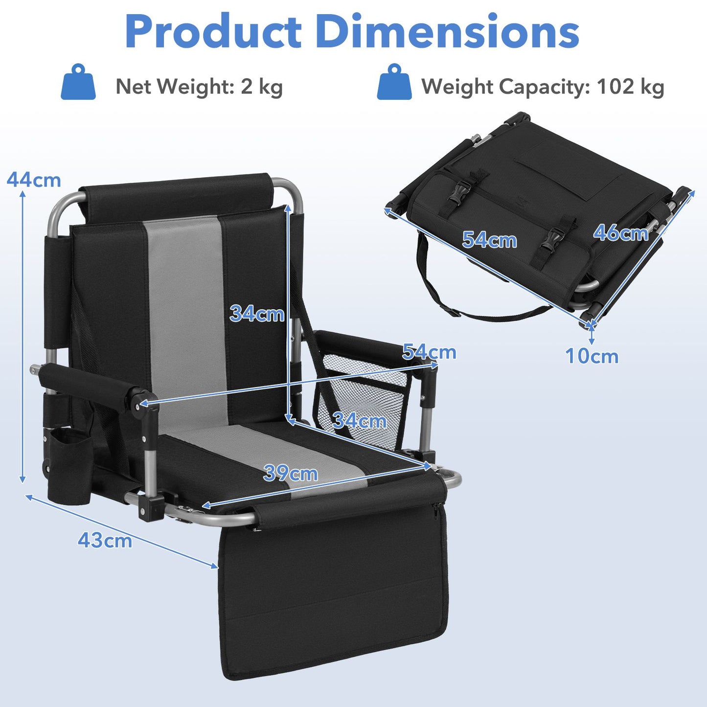 54 CM Foldable Stadium Seat with Back Support for Outdoor Sports Events