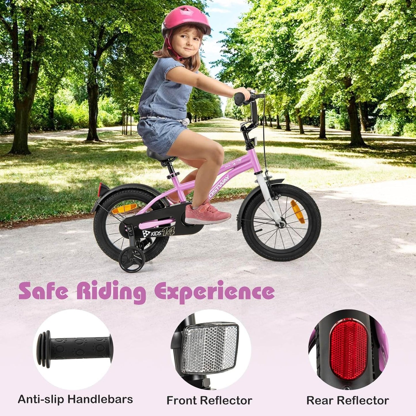 12/14/16/18 Inch Kids Bike Adjustable with Removable Training Wheels for Aged 3-8