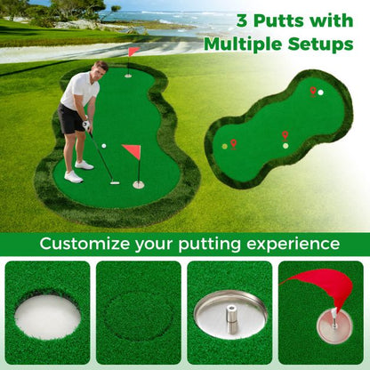 300 x 150 cm Golf Putting Green Practice Mat with 3 Holes and Golf Balls