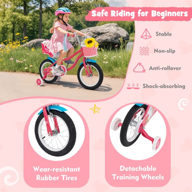 14 Inch Kids Bicycle with Training Wheels and Front Handbrake
