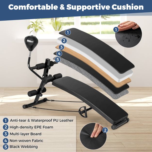 Foldable Decline Sit Up Bench with Speed Balland 2 Resistance Bands