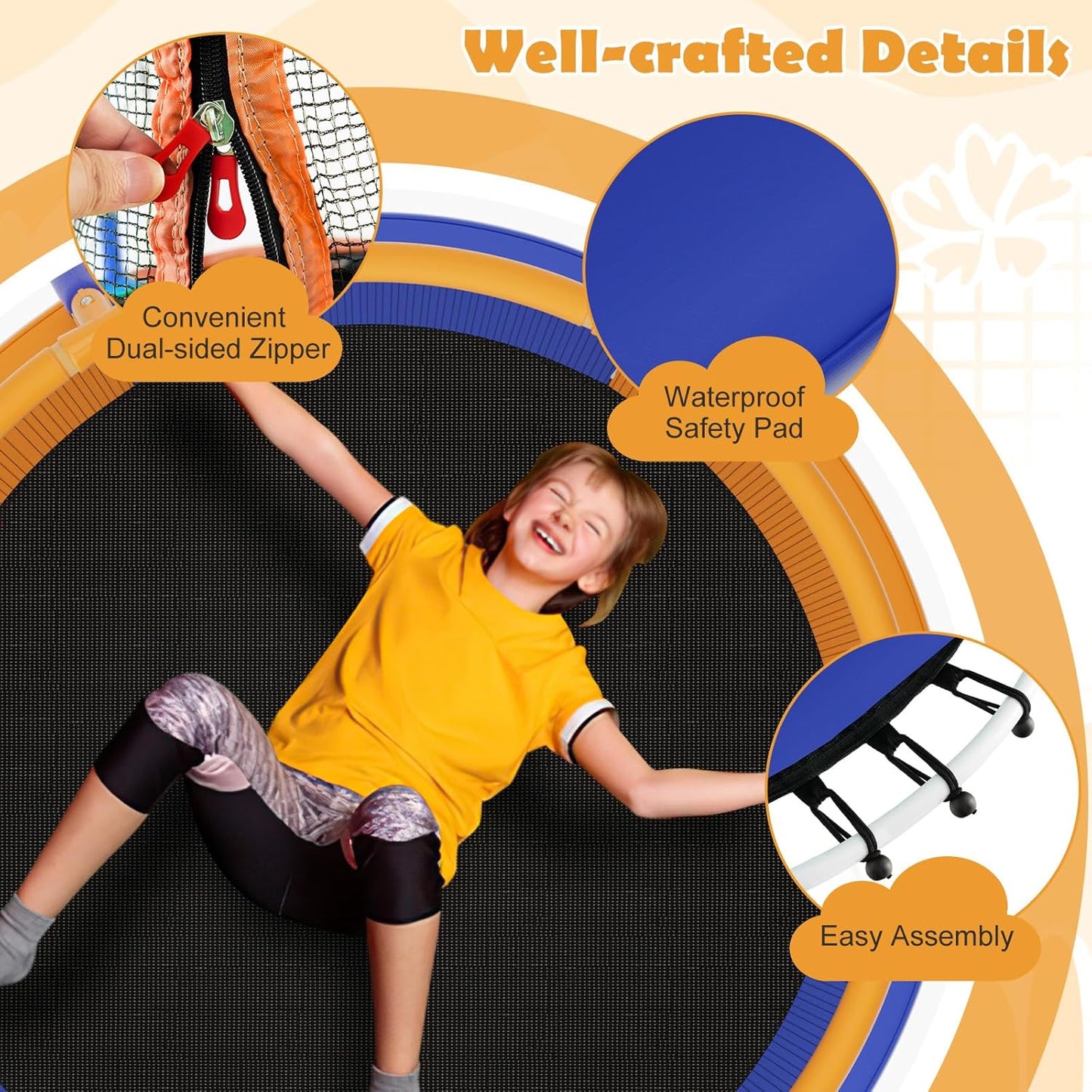 Mini Trampoline with Enclosure for Boys & Girls Age 3-6 Years Old