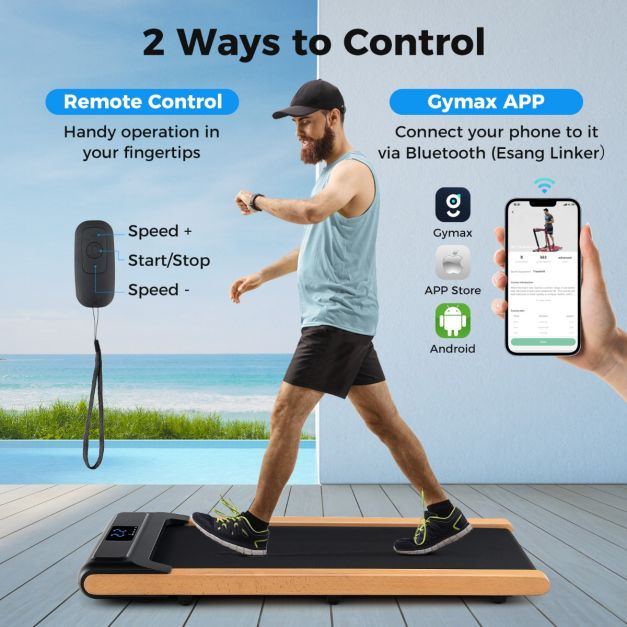 Under Desk Treadmill with Remote/APP Control and LED Display Solid Wood Edge Banding