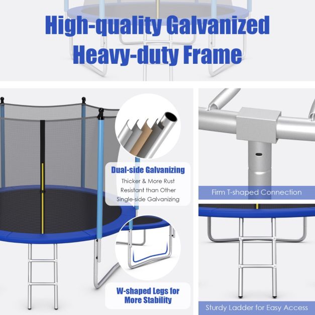 10FT Outdoor Trampoline with Enclosure Net and Ladder
