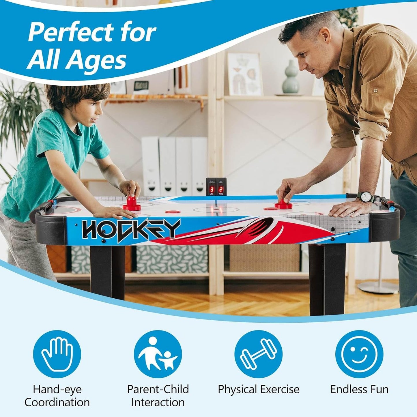 Indoor Hockey Game Table w/LED Scoreboard & Powerful 12V Motor for Adults and Kids