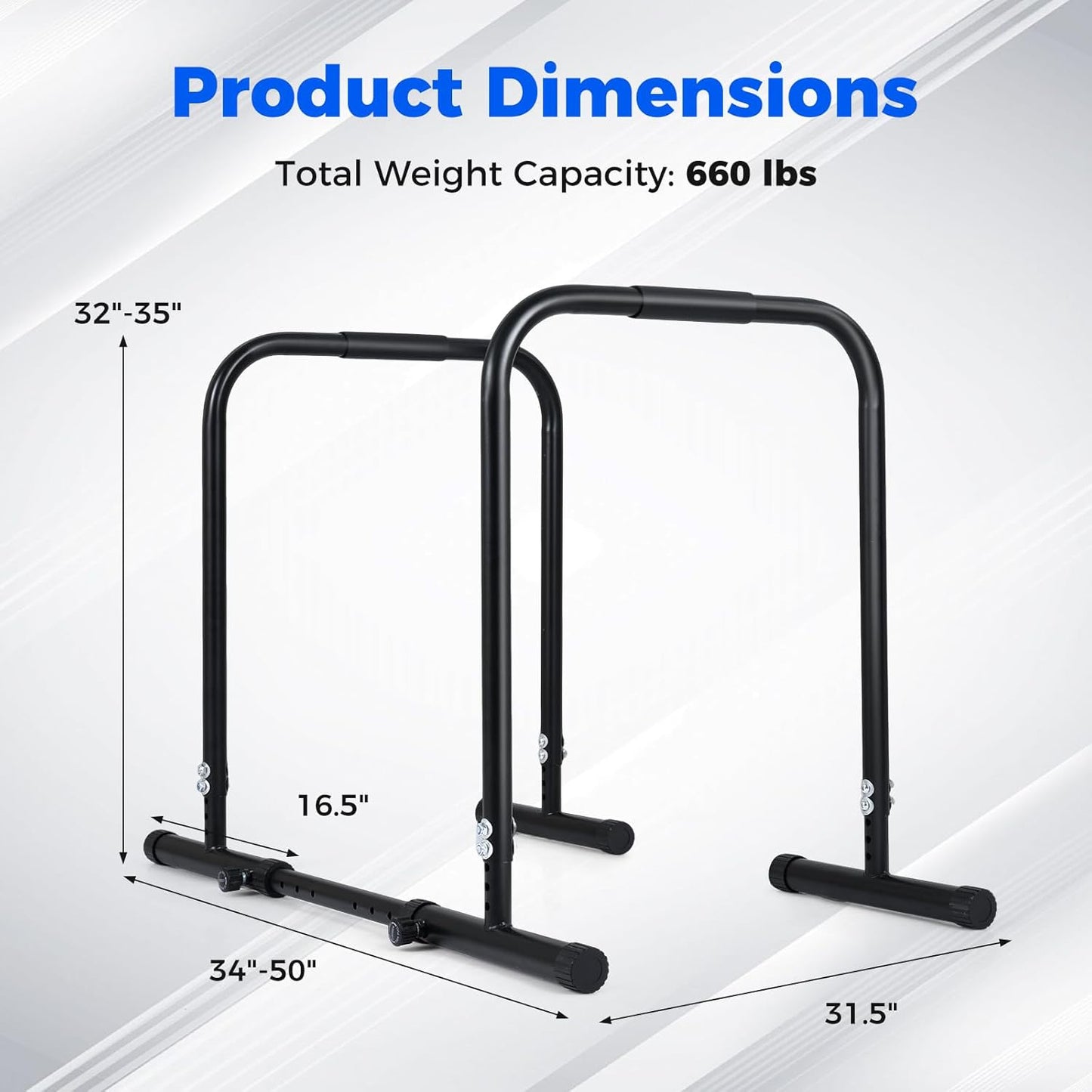 Adjustable Dip Bar, Heavy Duty Parallette Push Up Stand with 660 LBS Capacity