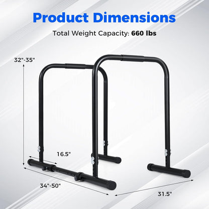 Adjustable Dip Bar, Heavy Duty Parallette Push Up Stand with 660 LBS Capacity