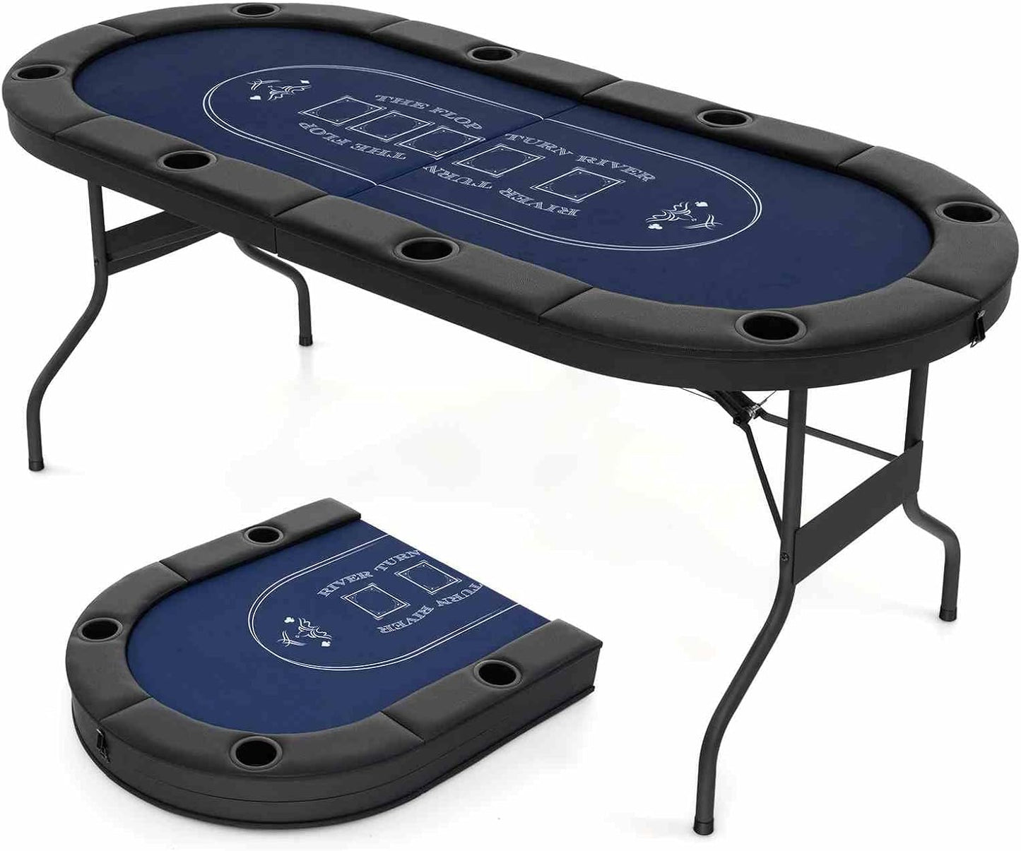 1.8m Foldable Poker Table for 8 Players Portable Oval Card Board Game Table