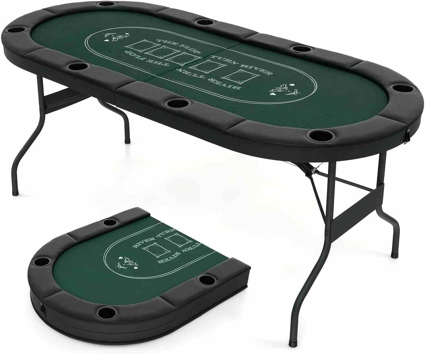 1.8m Foldable Poker Table for 8 Players Portable Oval Card Board Game Table