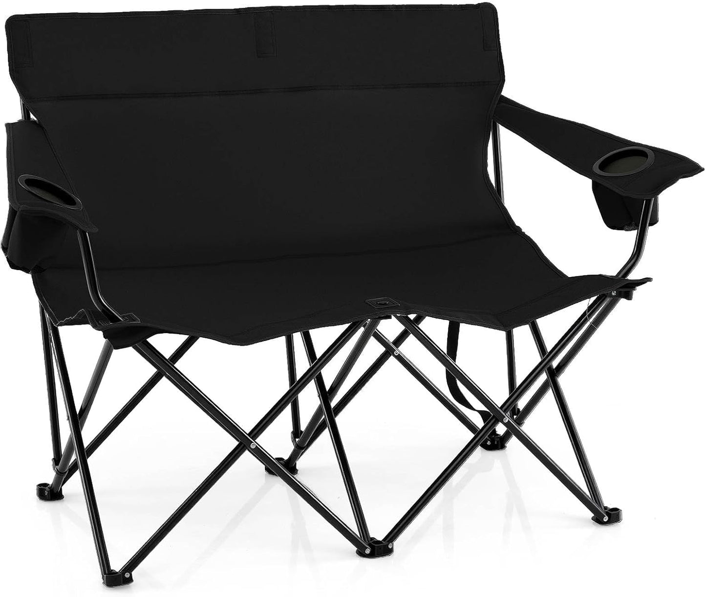 2-Person Outdoor Folding Love seat with Cup Holders & Armrests