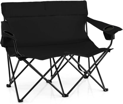 2-Person Outdoor Folding Love seat with Cup Holders & Armrests