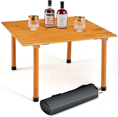 Solid Fir Wood Portable Roll up Table with Carry Bag for Camping