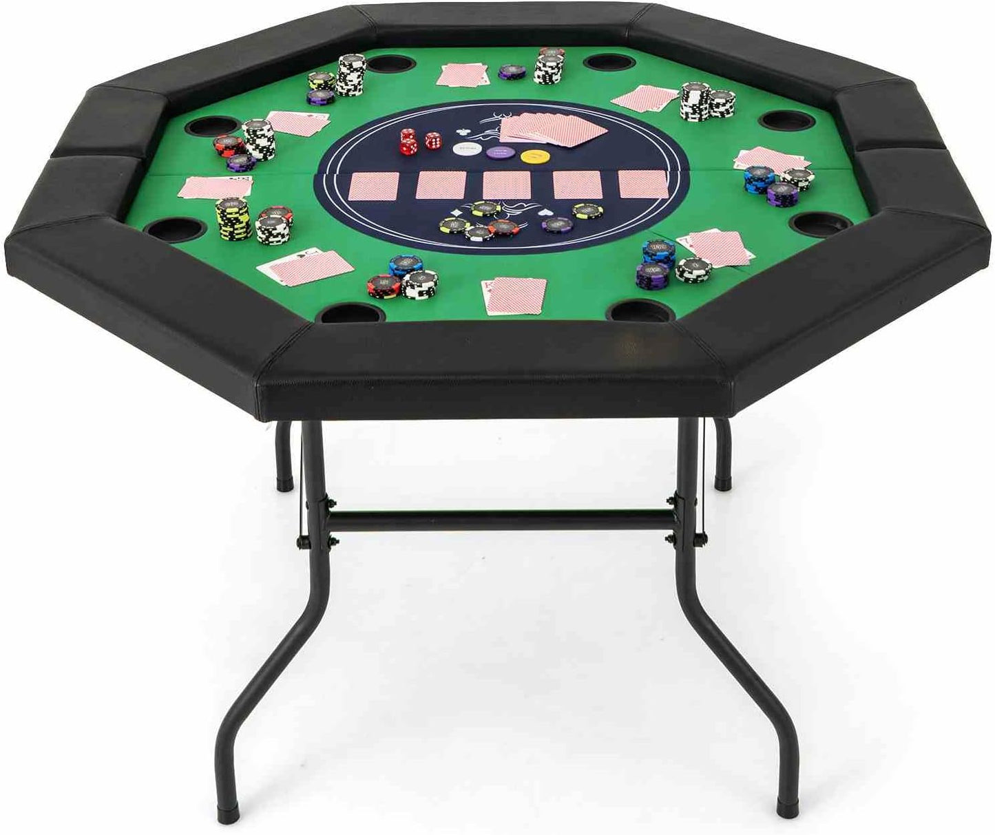 122cm Foldable Poker Table for 8 Players Octagon Poker Card Board Game Leisure Table