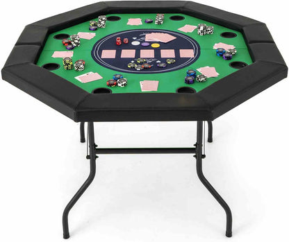 122cm Foldable Poker Table for 8 Players Octagon Poker Card Board Game Leisure Table
