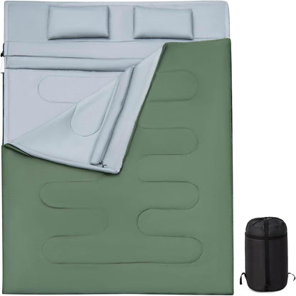 Double Sleeping Bag for 2 Persons with 2 Pillows for Cold & Hot Weather